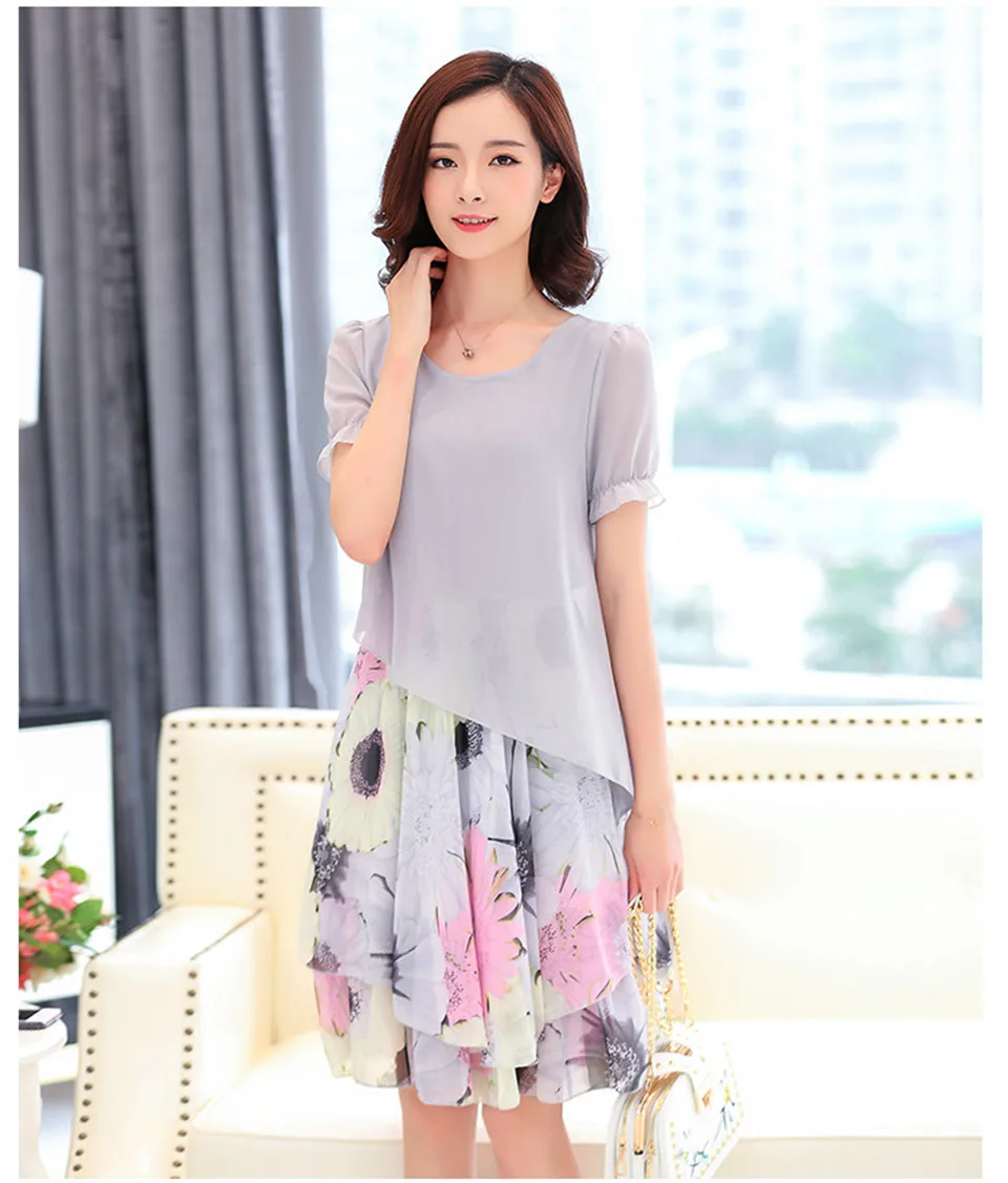 4XL 5XL летнее шифоновое платье женское платье с цветочным принтом Цветочное платье размера плюс для женщин корейские модные повседневные платья