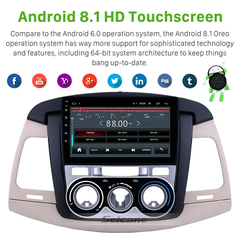 Excellent Seicane Android 8.1 Car GPS Navigation Radio Unit Player For Toyota Innova Manual A/C 2007 2008 2009 2010 2011 2Din Auto Stereo 2