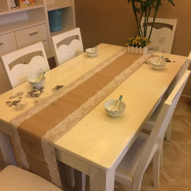 1pc 30x275cm Burlap Lace Hessian Table Runner Jute Country Outdoor