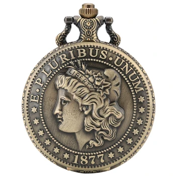 Картинка Эффектные 1877 Morgan половина копия доллара E PLURIBUS UNUM бронзовые копии монет кварцевые карманные часы
