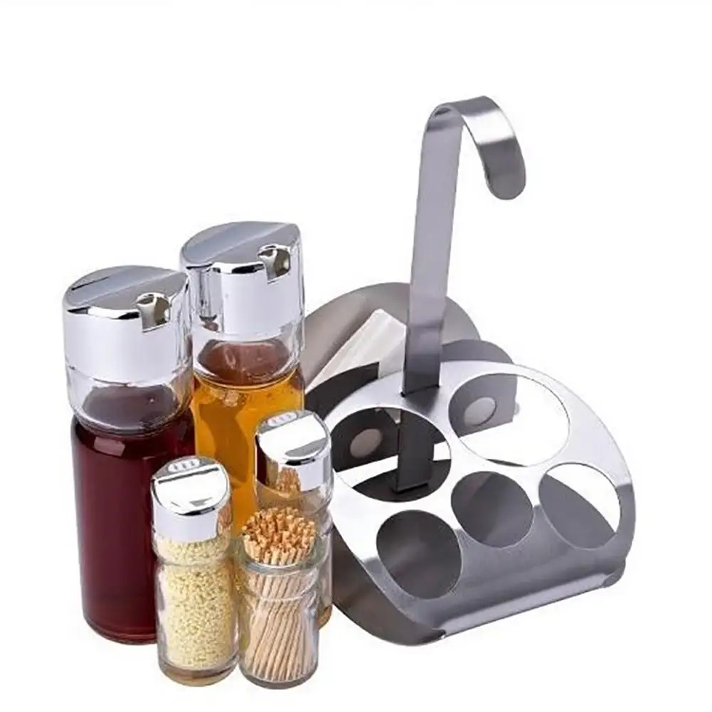 

5Pcs Kitchen Glass Spices Rack Bottles Stainless Steel Toothpick Holder Seasoning Storage Container Spice Holder Tools Set
