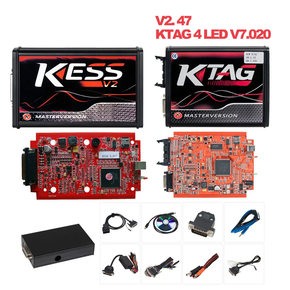 

KESS V2 V2.47 V5.017 EU Red ECM Titanium Winols KTAG V2.25 V7.020 4 LED Online Master Version ECU OBD car/truck Programmer tool