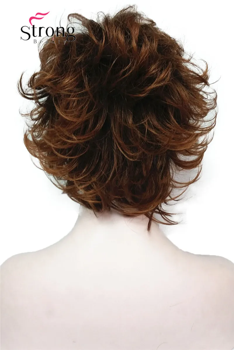 StrongBeauty короткие коричневые волнистые слои синтетический парик парики для женщин Полный Парики