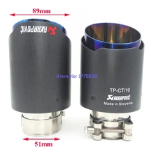 1 Piece: ID 51mm OD 89mm Carbon Fiber Exhaust Tip Akrapovic Car Exhaust Muffler Tip Tailpipe Stainless Steel with Blue Burnt End