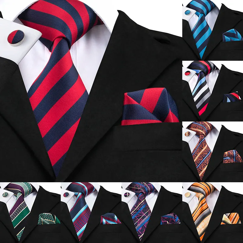 New Hi-Tie Paisley Neck Tie Red Blue Gravatas Hanky Cufflinks Set 100% Handmade Silk Ties for Men Fashion Floral Necktie Corbata