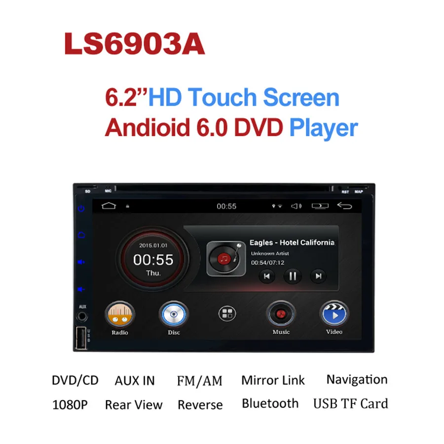 Top 1024*600 Universal Android 6.0 Quad Core Car DVD Player GPS Navigation BT Stereo Radio RDS Audio Video 2Din Double 2 Din Audio 0