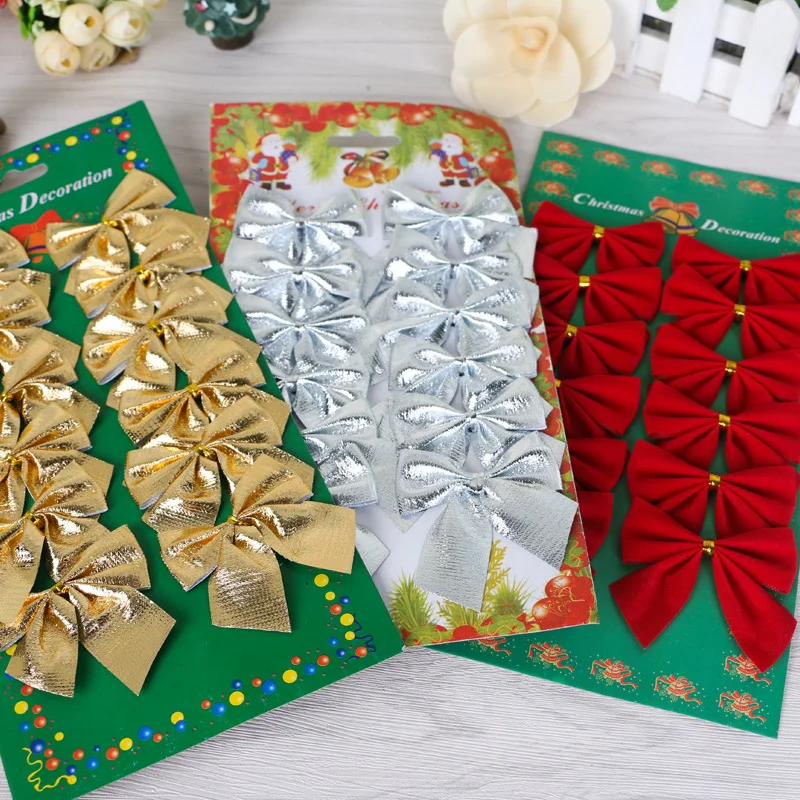 12 шт. Xmas луки ленты Новогоднее украшение дерево Bowknots фестиваль вечерние сад