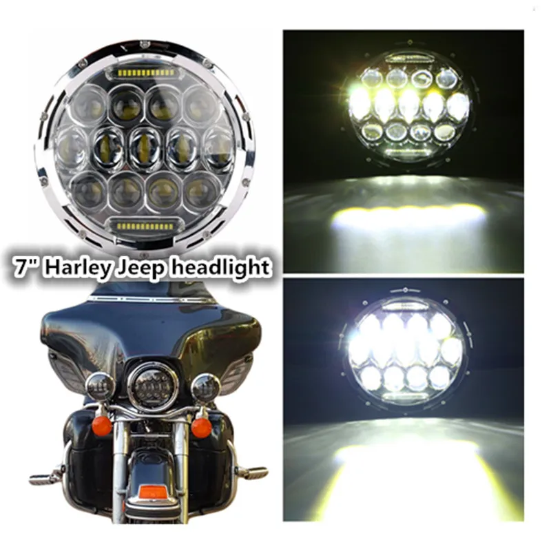 

Round Hi/low Beam 75w 7 Inch Led Headlight 7" Round LED head light lamp with white DRL for Harley Motorcycle for Jeeep Wrangler