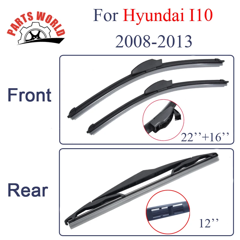 

Front And Rear Wiper Blades For Hyundai I10 2008-2013 Windscreen rubber Wipers Car Accessories