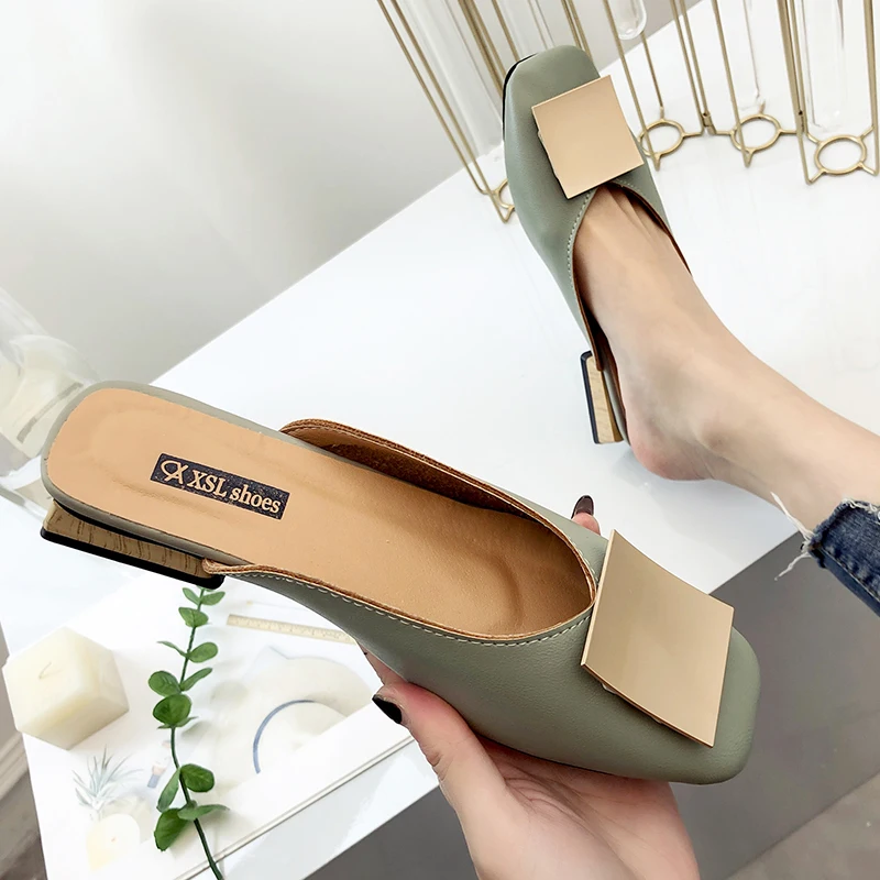 Г., элегантные кожаные туфли без задника женские Тапочки низкий каблук ...