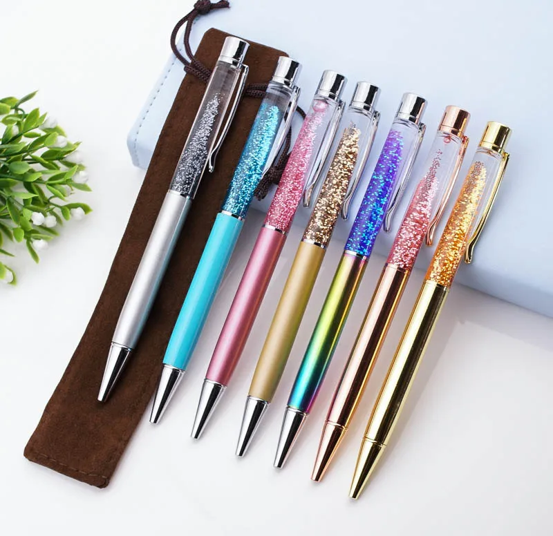 

Luxury Gold Foil Ballpoint Pen with Velvet pen Bag Metal Copper Flow Oil Ball Point Pens for Writing School Office
