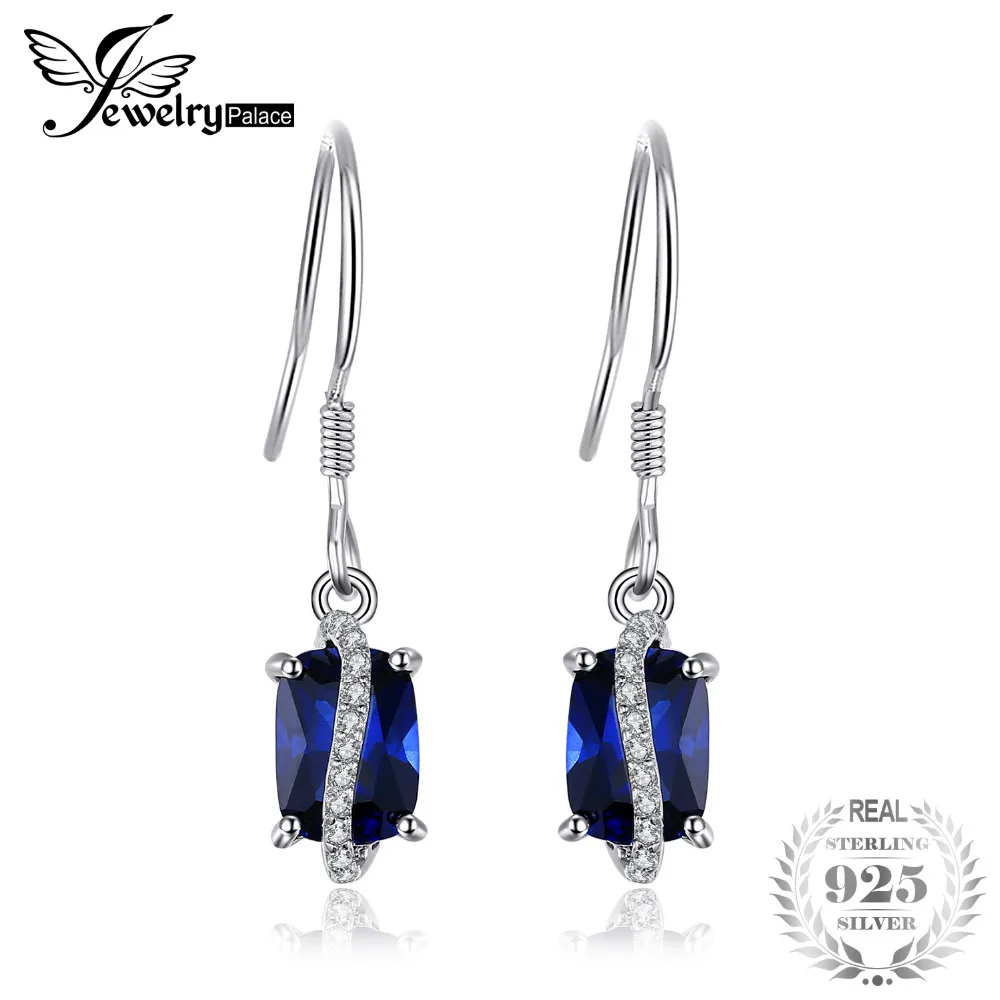 

JewelryPalace Rectangle 3.86ct Created Sapphire Drop Earrings 925 Sterling Silver Dangle Wedding Anniversary Gift for weomen