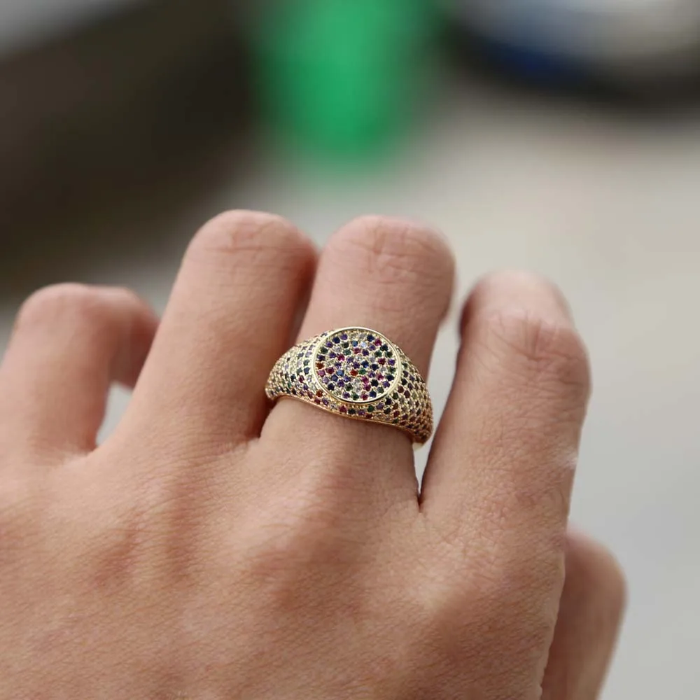 

New bohemia vintage colorful rings for women micro pave tiny rainbow cz zircon classic gothic punk femme wedding jewelry rings