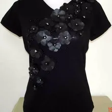 Bogeda модная футболка с v-образным вырезом Женские топы Женский Короткий рукав пуловер с цветами футболка фиолетовый черный белый распродажа запасов