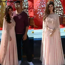 Арабский Кафтан розовая Аппликация женские вечерние платья с прозрачной накидкой бисером официальные шифоновые платья индийские длинные платья для выпускного вечера
