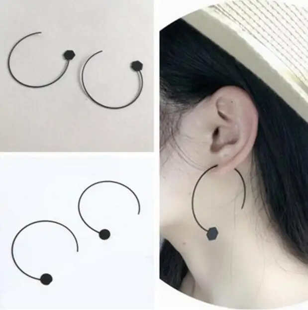 

2018 hot sale Vintage Punk Simple Geometric Black Geometric semicircle circle hexagon Alloy Female Jewelry Earrings 1 Pair