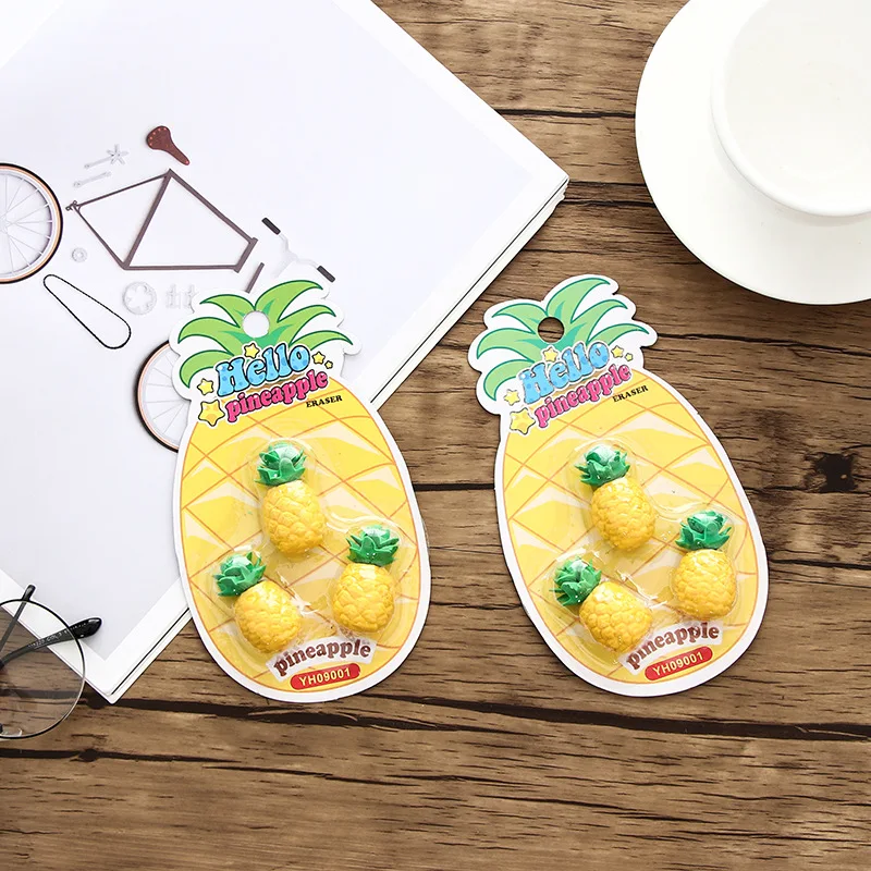 

3 pcs/pack Creative 3D Cartoon Pineapple Fruit Eraser Rubber Eraser Primary Student Prizes Promotional Gift Stationery