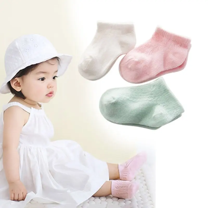 

0-3 Y Newborn Soft Baby Socks Toddler Kids Boys Girls Solid Hollow Out Breathable Summer Ankle Socks