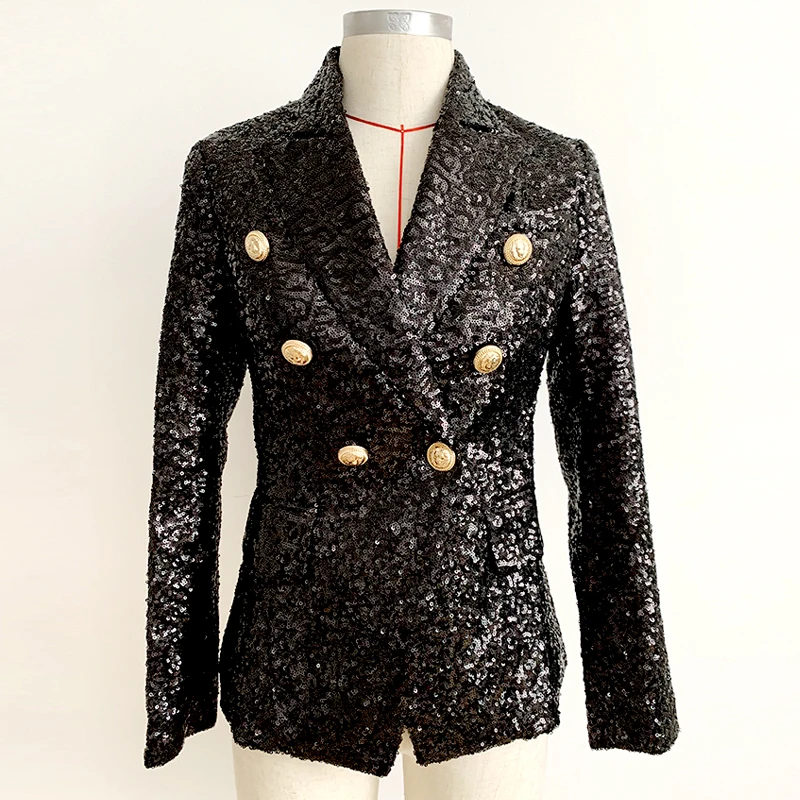 High Quality Black Long Sleeve Blazer Women 2019 New Elegant Sequin Double Breasted Blazer Spring Autumn Ladies Clothes High Quality Black Long Sleeve Blazer Women 2019 New Elegant Sequin Double Breasted Blazer Spring Autumn Ladies Clothes