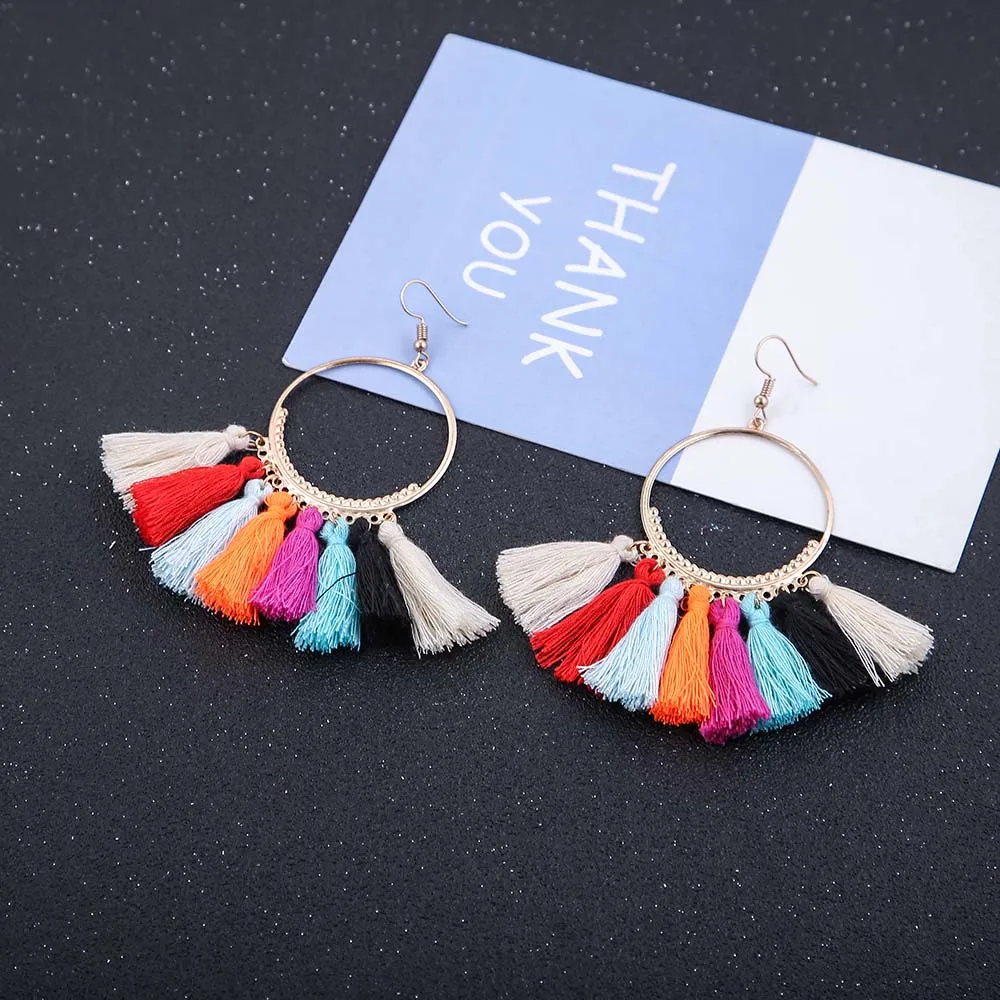 E5660 Trendy Drop Earrings WomenLongBohemianDangleExaggeratedBlueBalckMetalBohoGold Tassel Earrings 2018 Jewelry