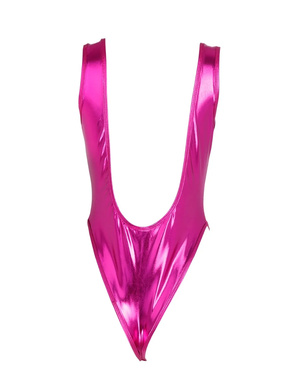 iEFiEL Womens Femme Sleeveless High Cut Sexy Bodycon Patent Leather Thong Gymnastics Leotard Night Clubwear Bodysuit Costumes pink bodysuit