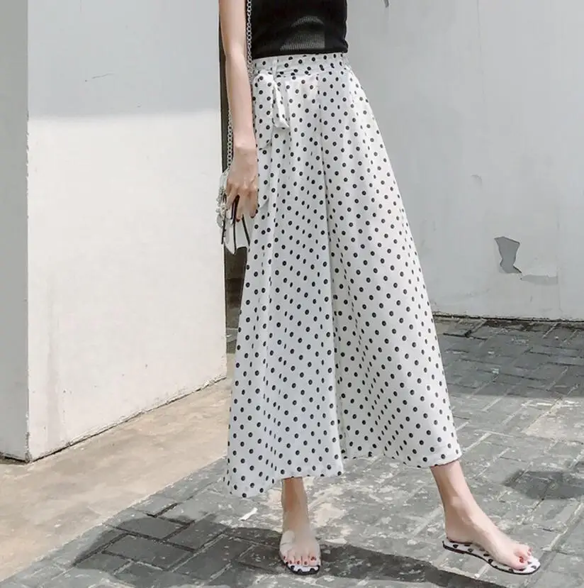 Chiffon wave point wide leg female fall pants pants Korean version of ...