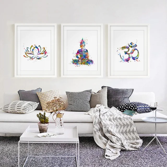 Buddha Wall Art Lotus Flower Print Yoga Watercolor Om Buddha Wall Art Lotus Flower Print Yoga Watercolor Om Painting Decor Fine