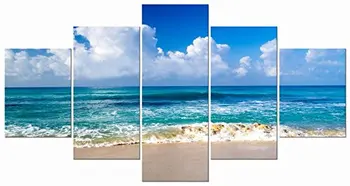 

5 Panels HD Unframe Seaside Modern Stretched and Framed Seascape 5 panels Giclee Canvas Prints Artwork on Canvas Wall