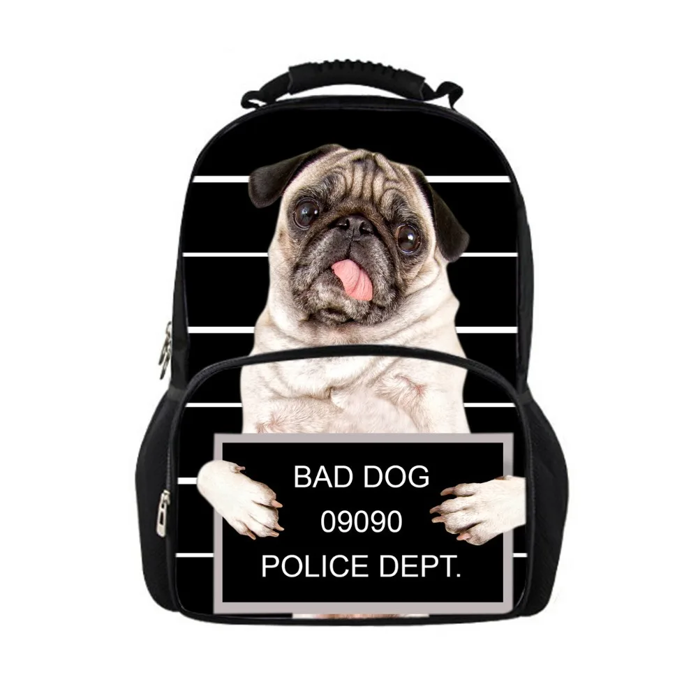 

Black Children 3D Animal Backpack Pug Dog Dinosaur Printing Backpack for Men School Women Owl Tiger Head Travel Backbag Mochila