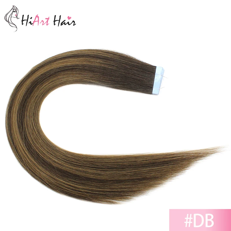 HiArt 2,5 г лента для наращивания волос настоящие человеческие волосы для наращивания супер двойная нарисованная лента натуральные волосы прямые волосы remy для наращивания