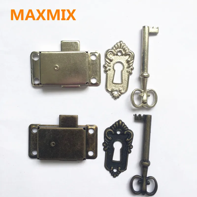 

MAXMIX 1PCS Classical lock Restore ancient ways small lock Box lock Antique furniture counter Drawer lock Gold silver bronze
