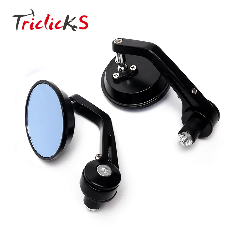 

Triclicks Aluminum CNC Rearview Side Mirror Black Handle Bar End Racing New Motorcycle Rear View Mirrors Blue Lens Side Mirrors