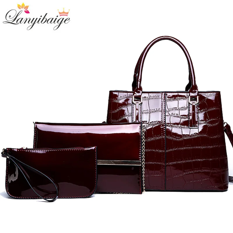 Conjuntos de Bolsas Qualidade de Couro Tote + Senhoras Moda Femininas Alta Patente Marcas Luxo Ombro Mensageiro Bolsa Embreagem s 3 2020