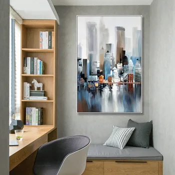 

Nordic Abstract City Building Bridge Art Porch Decoration Bedroom Living Room Frameless Hanging Murals Canvas Painting Wall Art