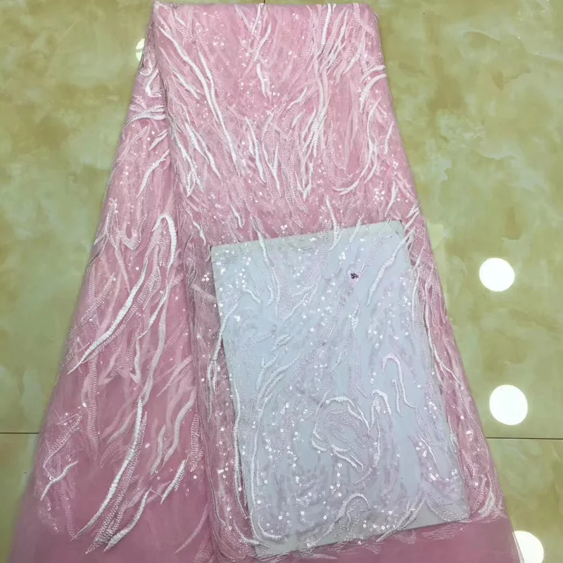 

(5yards/pc) wonderful embroidered French net lace pink tulle lace fabric with sequins fashion African party dress lace FZZ165