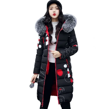 

Womens Coat Long Lady Winter Parkas Jackets Fur Collar Thick Hood Full Outerwear 2018 Warm Casaco Feminina Inverno Thicken