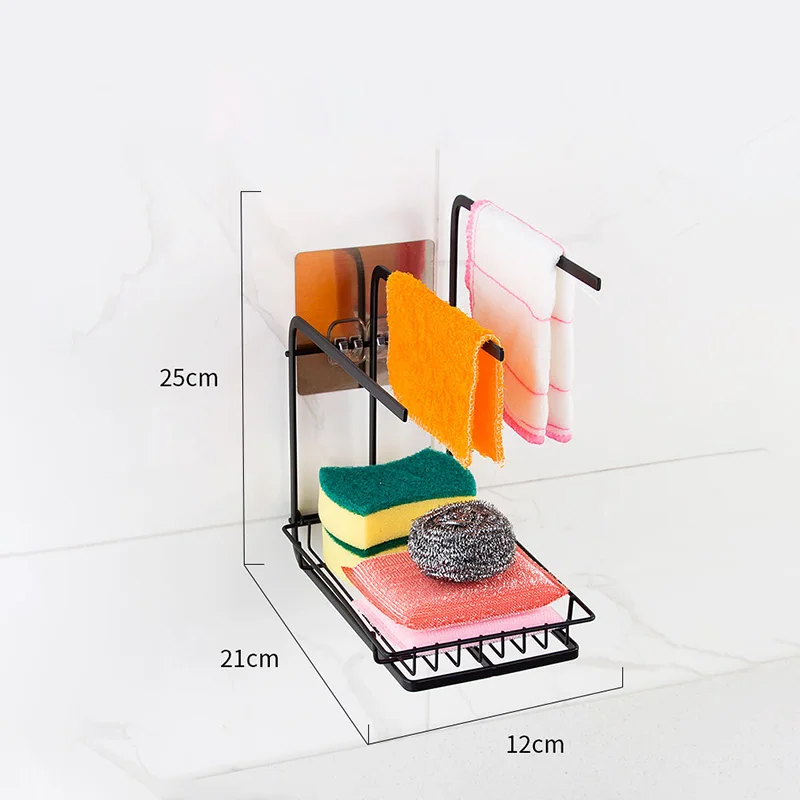 Black scouring pad rack carbon steel sponge drain holder dishcloth towel shelves steel ball racks kitchen organizer