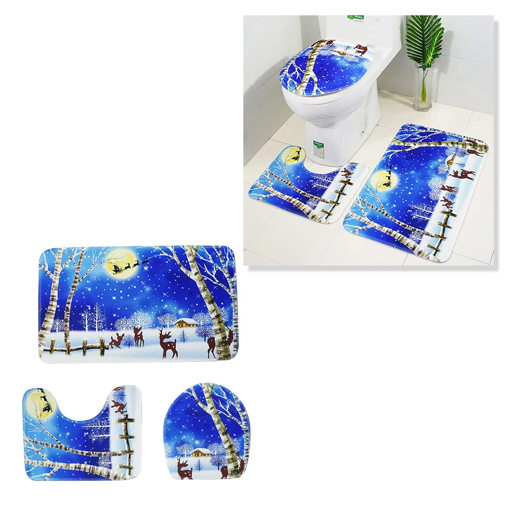 3pcs Christmas Themed Bathroom Pedestal Mat Set Skidproof Non Slip