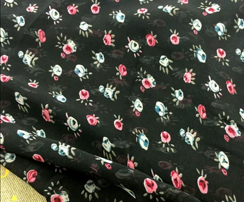 

3 meters 150cm 59.05" width black floral printed chiffon fabric shirt dress skirt material MM37