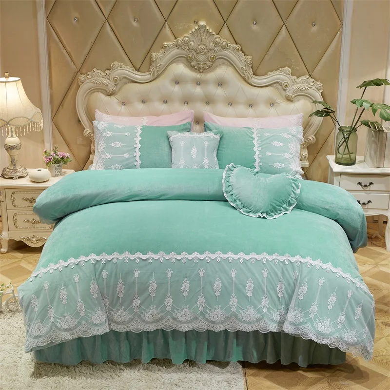 Crystal velvet lace Bedding set King queen Twin size Bed ...