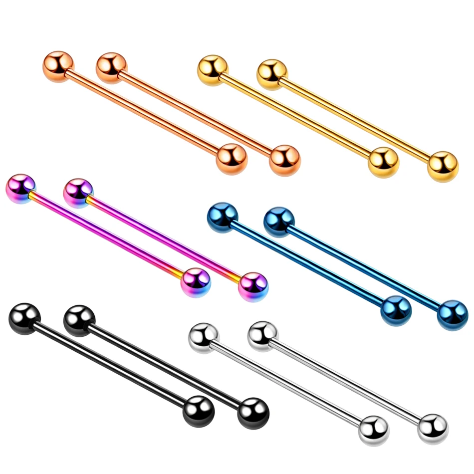 Boucle D'Oreille Industrial Barbell - Acier Inoxydable Noir, 16G (1,2 Mm) X 38 Mm - Pour Piercing Cartilage