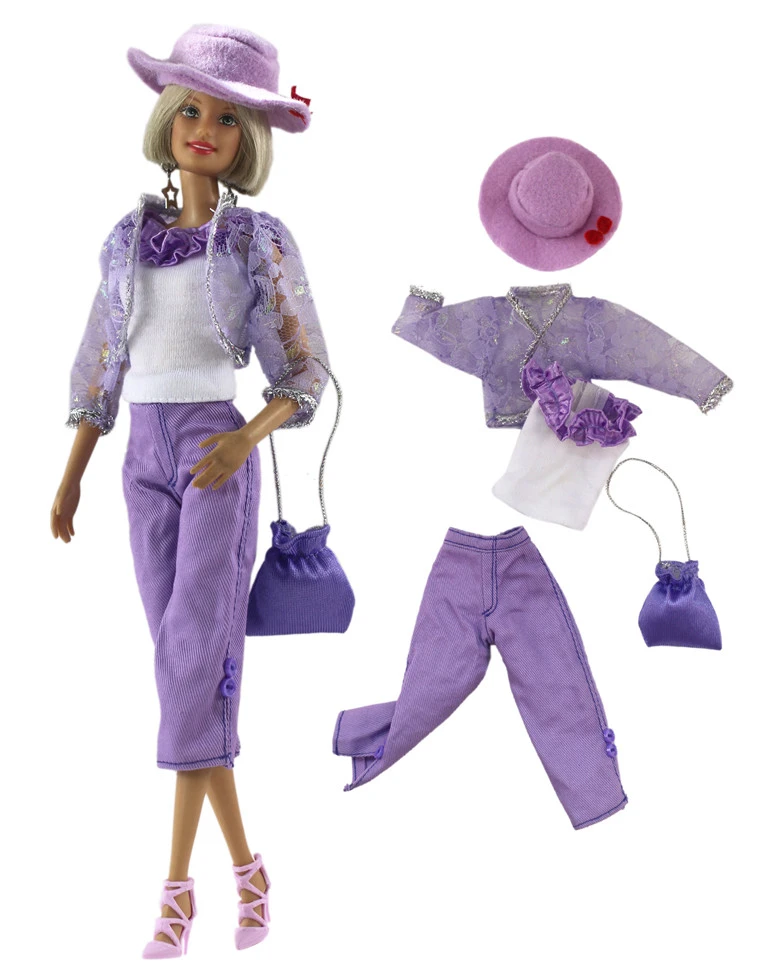 Vestido De Muneca Nk 1 Set Abrigo Morado A La Moda Atuendo Moderno Ropa Informal De Diario Bolso Sombrero Para Accesorios De La Muneca Juguete De Regalo Para Bebe Barbie 91c Dz Outfits