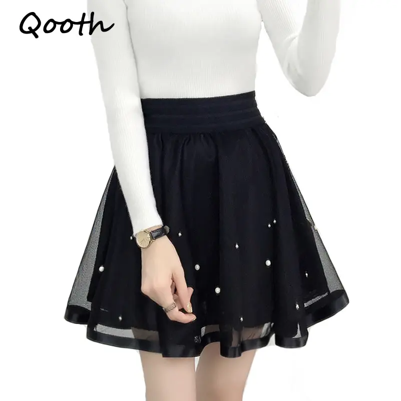 

Qooth Women Skirt Sexy Saia Short Skater Skirts For Ladies Black Pleated Tutu School Skirt Fashion Faldas Jupe Ball Gown QH980