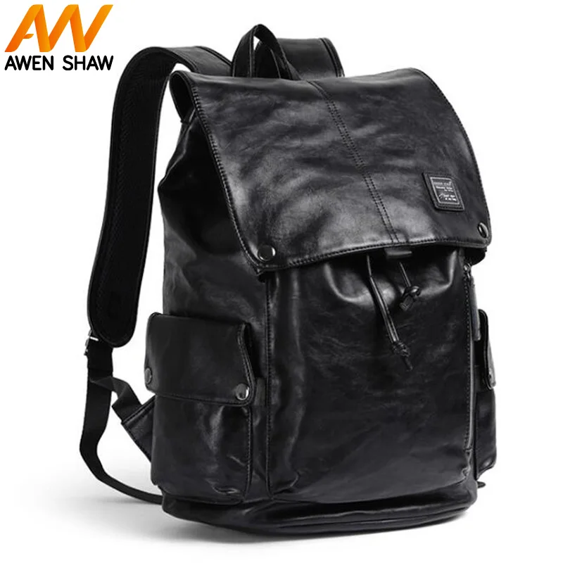 

Black Stylish Men Backpack Drawstring Beam Design Business Laptop Bag School Backpack Bag Large Capacity Travel Men's Backpack