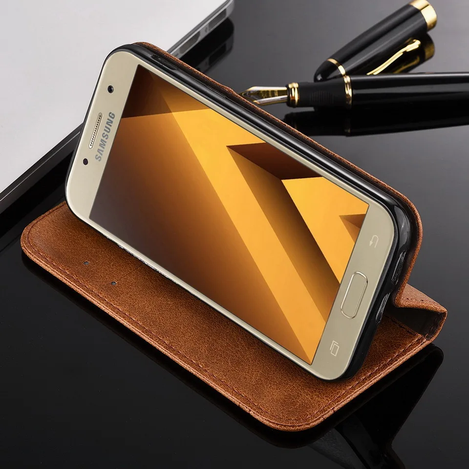 Для Samsung Galaxy A3 A5 2017 Винтаж масла Воск кожаный бумажник Стенд откидная крышка для