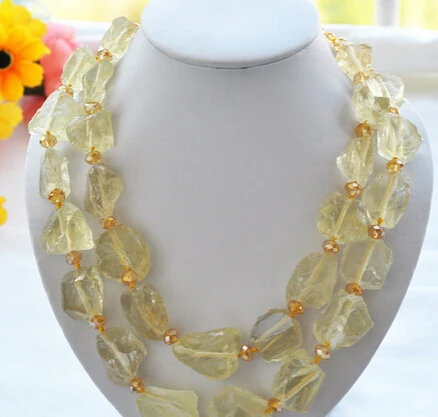 

Miss charm Jew1565 Nature 2row 21" 32MM yellow crude ore citrine necklace