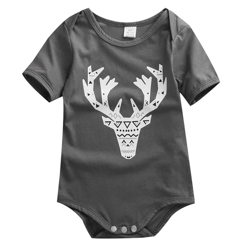 

2018 Hot 0-24M Baby Boys Girls Bodysuit Clothes Summer Short Sleeve Deer Print Infant Kids Body Clothing Outfit