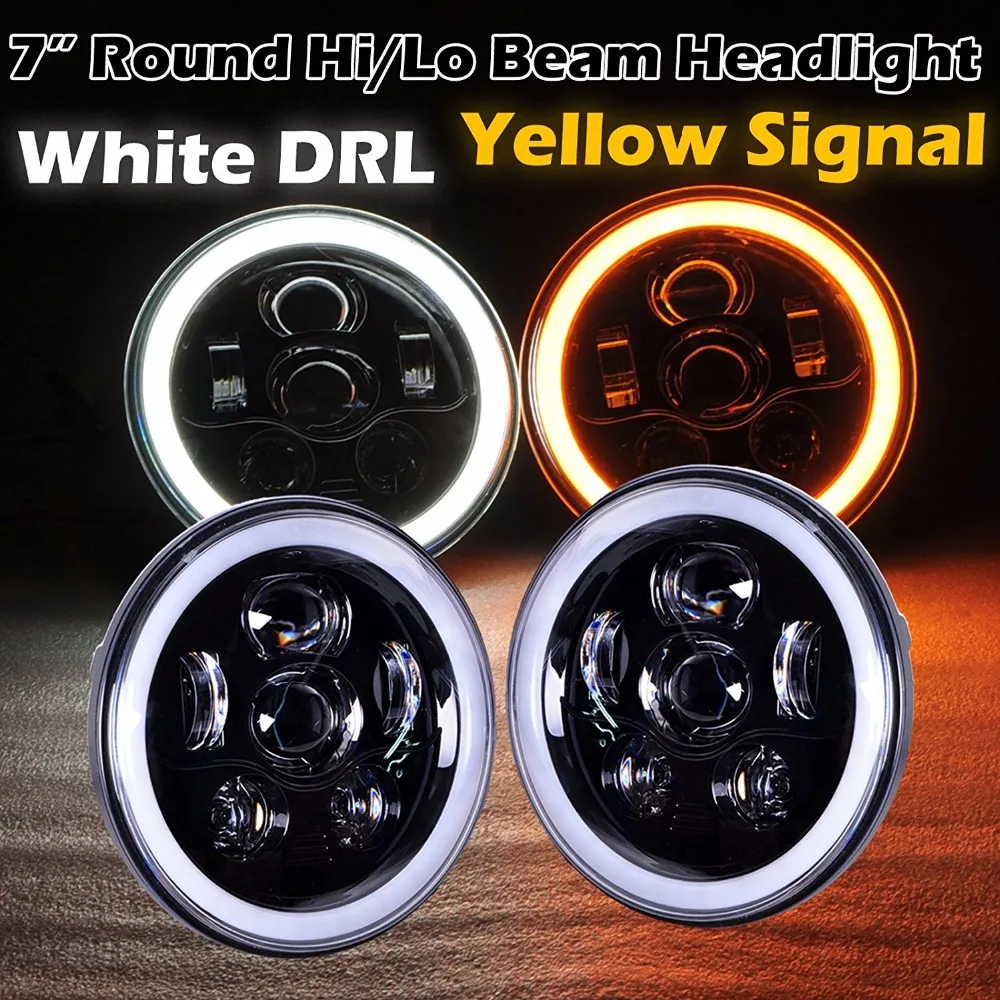 

45W 7 Inch LED Headlight Assemblies with White/ Yellow Halo Angle Eye For Jeep Wrangler TJ JK Hummer H1 H2 Headlamp
