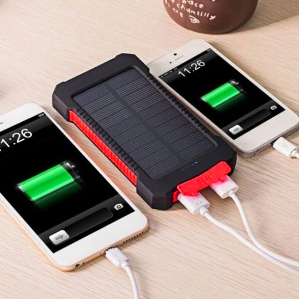 Солнечный внешний аккумулятор для iPhone X 6 7 8 Plus 30000 мАч водонепроницаемый внешний запасной аккумулятор со светодиодом внешний аккумулятор зарядное устройство для телефона