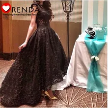Beste Verkauf 2015 Schwarz Spitze-kurzschluss-frontseite Lang Puffy Eleganz Vintage Arabisch Abend-abschlussball-kleider Orenda